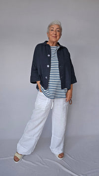 By basics Jakke Midnight Blue / S OWN By basics- 12040 Kort linjakke med store perlemorsknapper kunstkolonialen