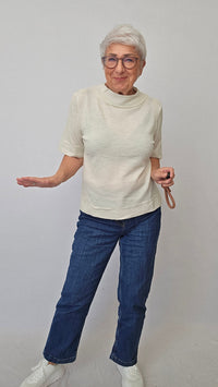 By Basics Topp Pearl grey melange / S By Basics- 4070 Ulltopp med 3/4-ermer kunstkolonialen