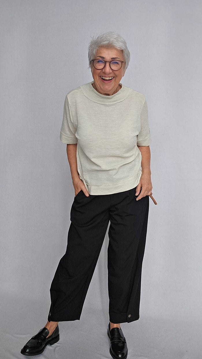By Basics Topp Pearl grey melange / S By Basics- 4070 Ulltopp med 3/4-ermer kunstkolonialen