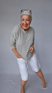 By Basics Ulltopp XS-S / Dawn grey melange By basics- Bubblewool 4506 vid topp m/båthals kunstkolonialen