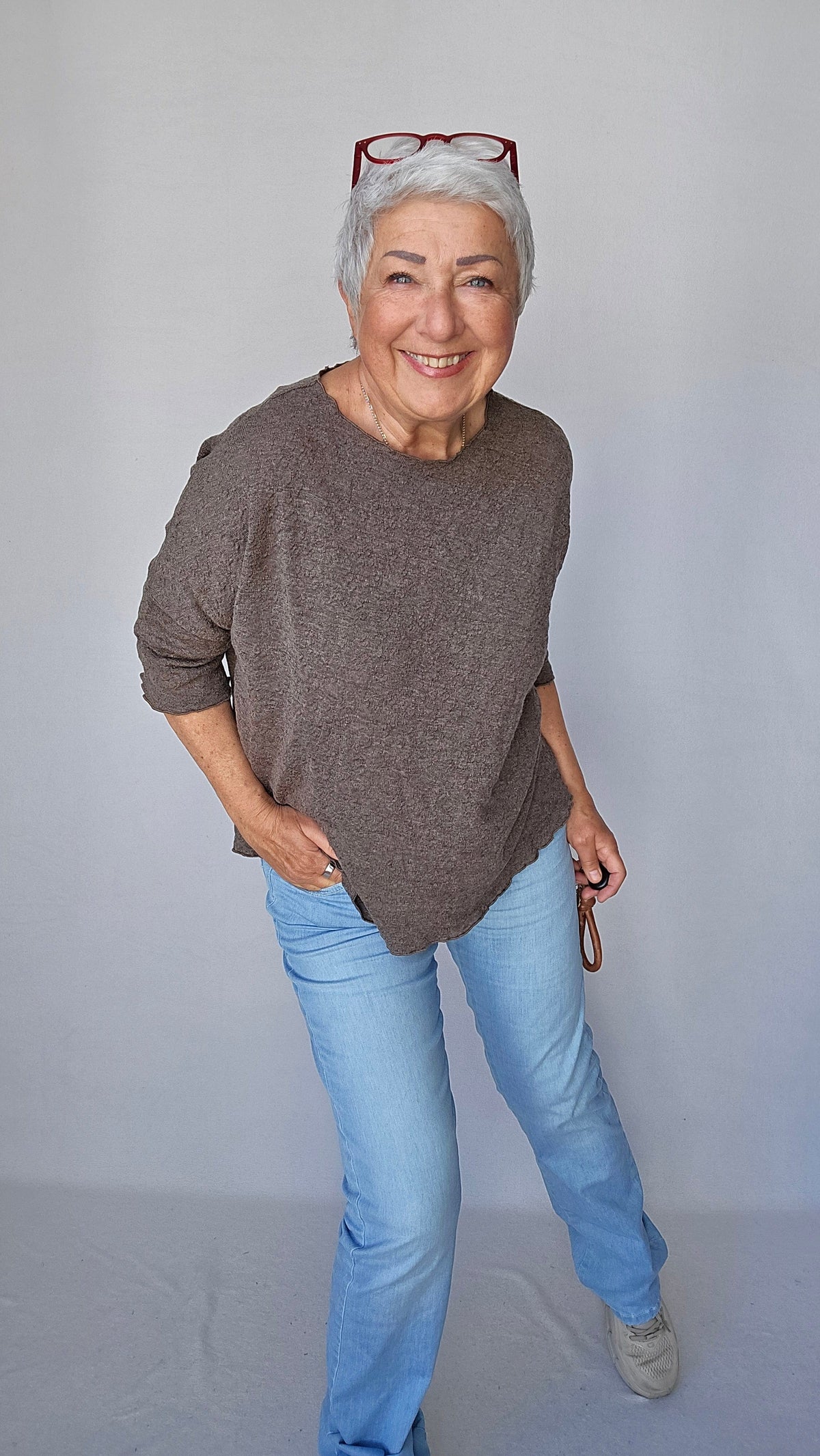 By Basics Ulltopp XS-S / Earth  melange By basics- Bubblewool 4506 vid topp m/båthals kunstkolonialen