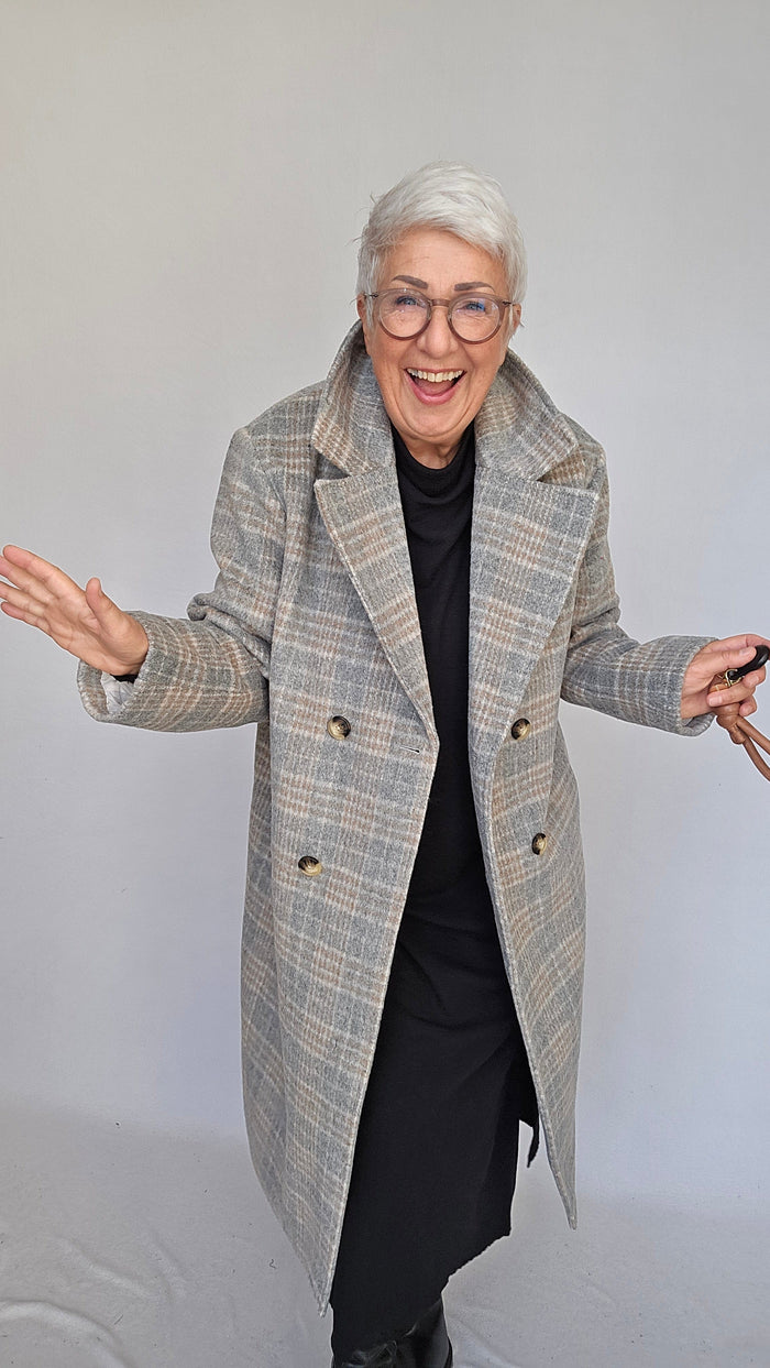 Cero Etage Kåpe Etage- Wool Coat Long Rutete kunstkolonialen