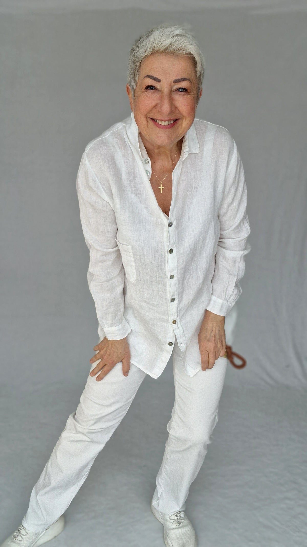 CRO Bukse 34 / White CRO- Magic fit flared leg Ecru og Dark Blue kunstkolonialen