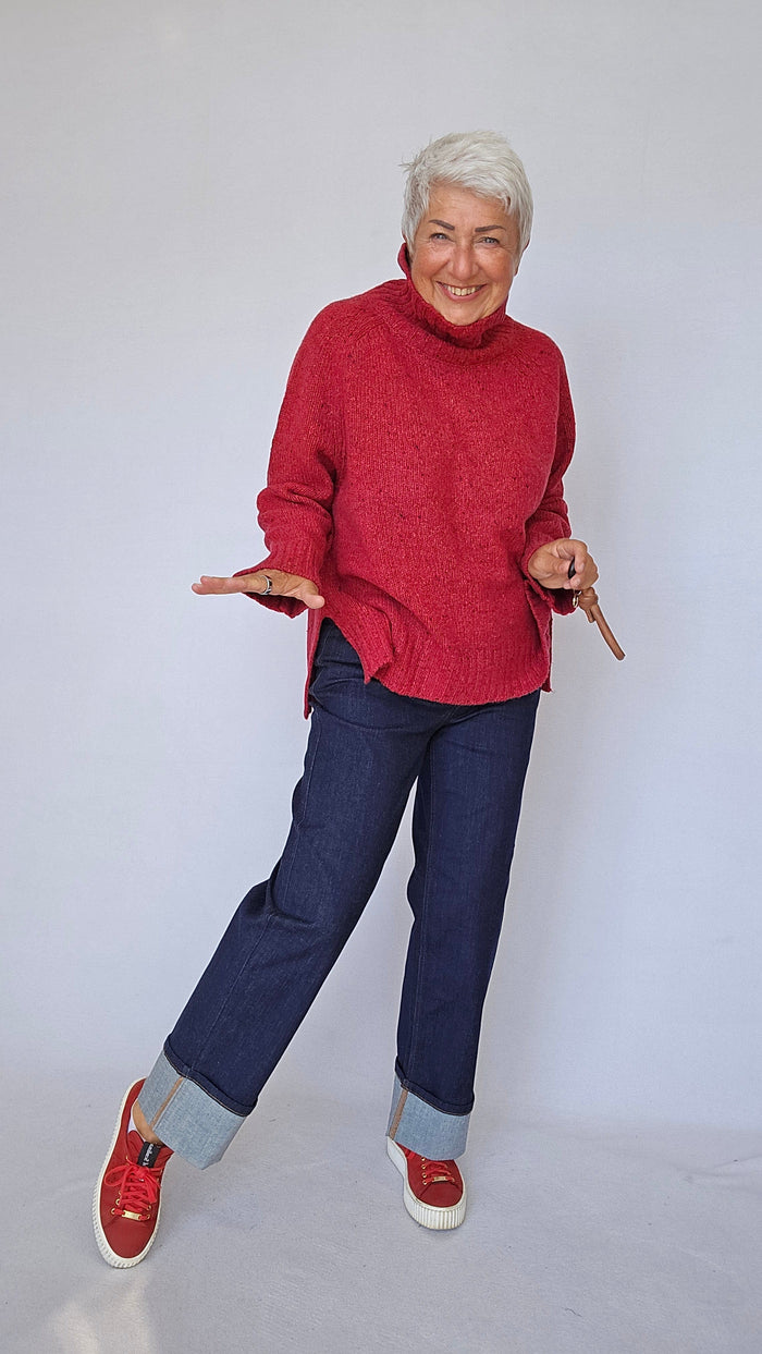 Masai Genser Red Dahlia / S MASAI- Fenoria Strikkegenser m/høy hals kunstkolonialen