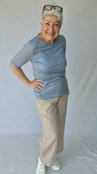 Tif Tiffy T-Shirt Faded Denim / S Tif Tiffy- Lin T-Shirt med rund hals kunstkolonialen