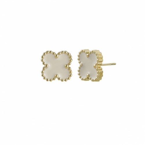 BUD TO ROSE Øredobber Black/Gold BUD TO ROSE- Clover Enamel Earring Ivory Gold kunstkolonialen