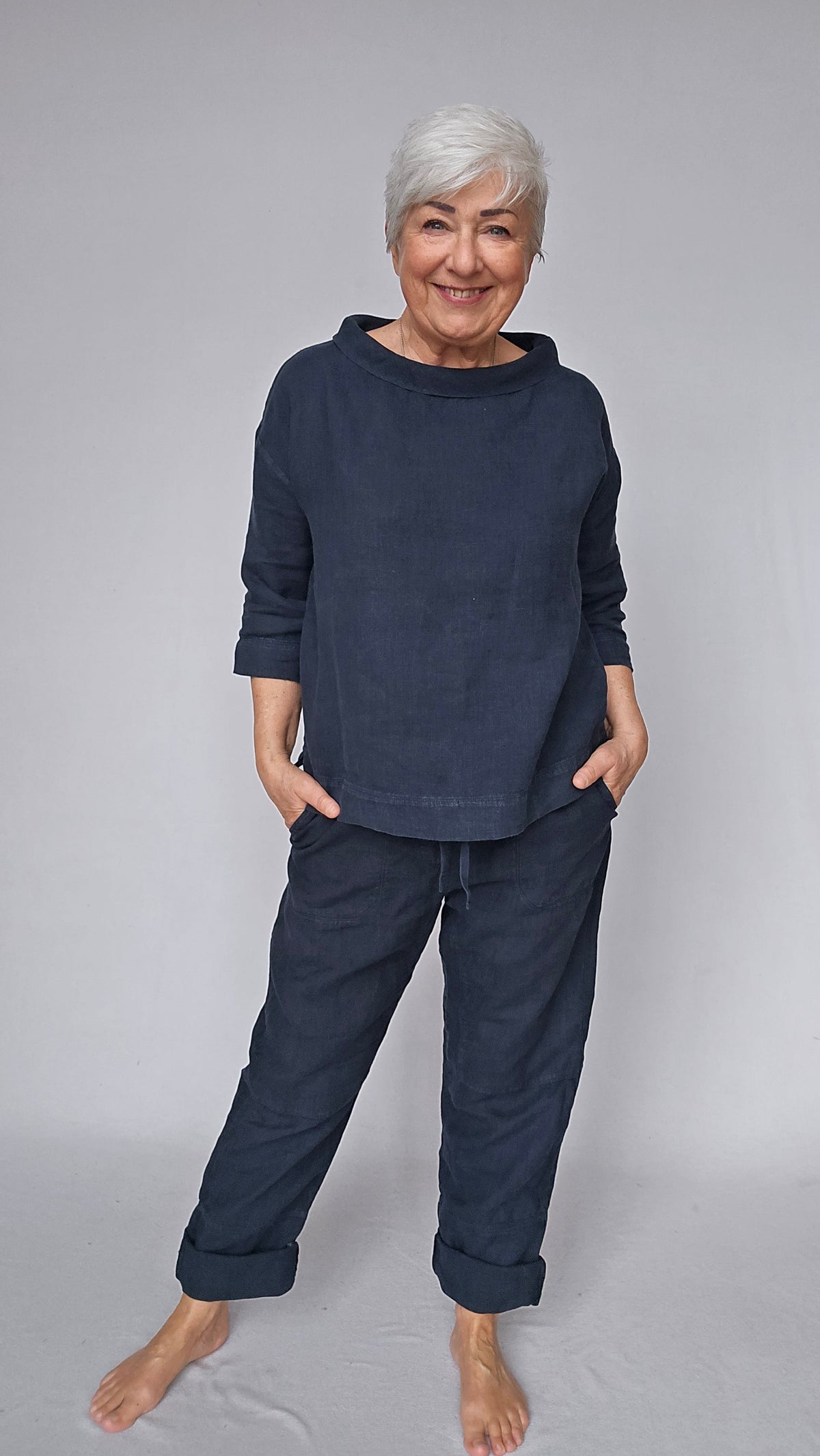 By basics Bluse OWN by basics- 11001 Jackie lintopp med krage (KORT) kunstkolonialen