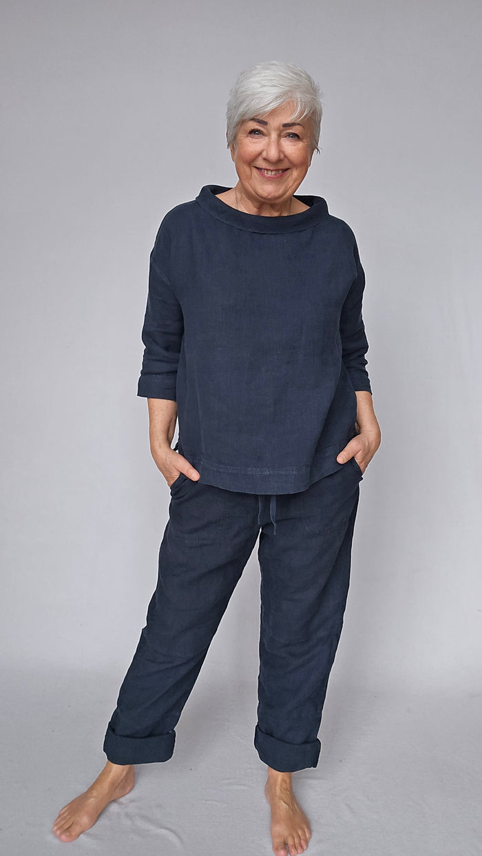 By basics Bluse OWN by basics- 11001 Jackie lintopp med krage (KORT) kunstkolonialen