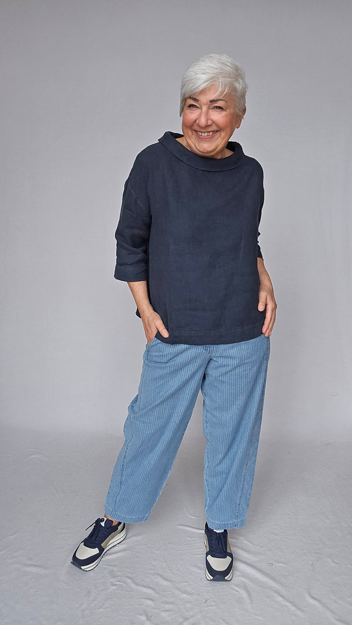 By basics Bluse S / Midnight Blue OWN by basics- 11001 Jackie lintopp med krage (KORT) kunstkolonialen