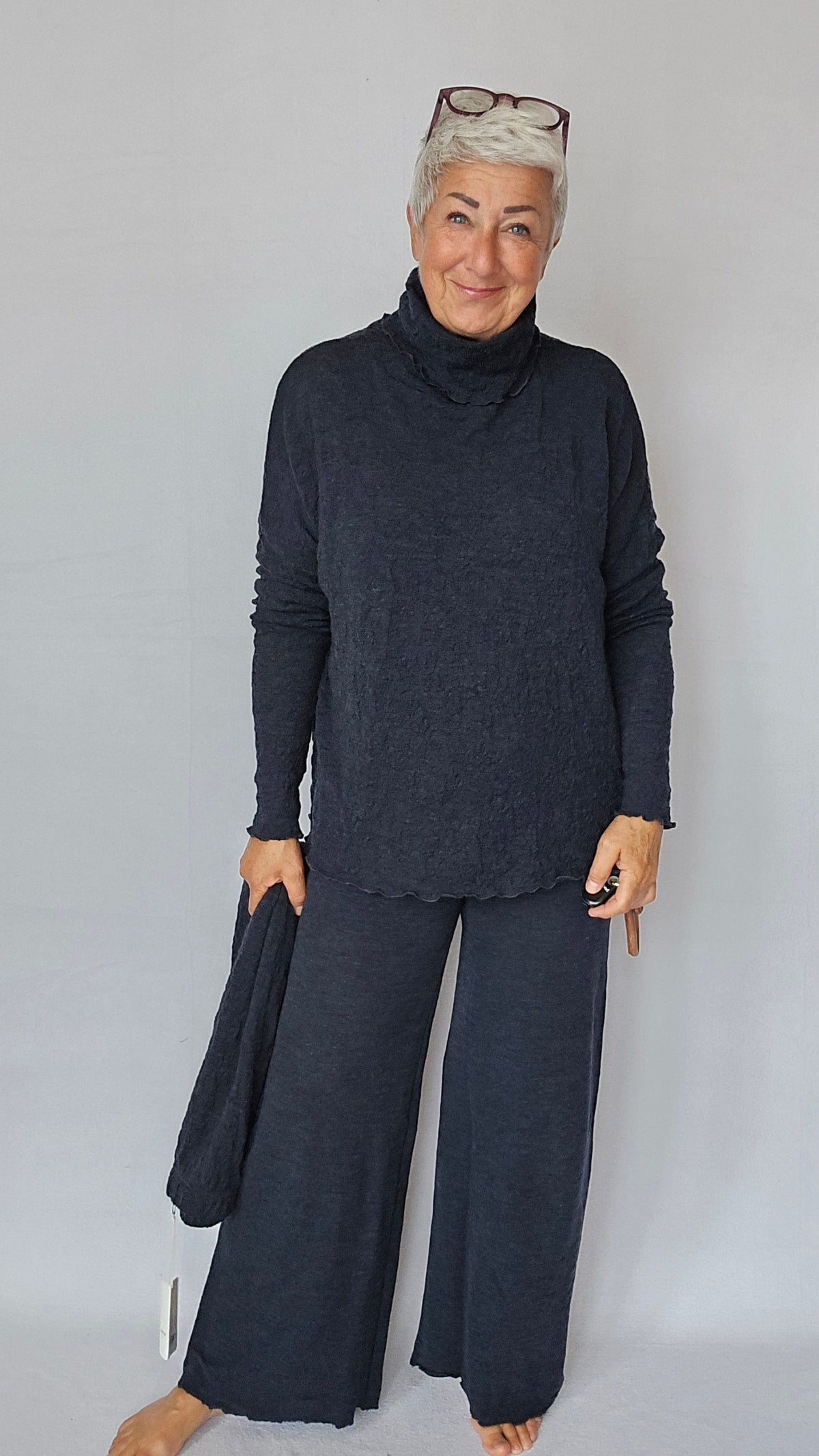 By Basics Bukse S / Midnight Blue Melange By Basics- 3010 Long wide pants kunstkolonialen