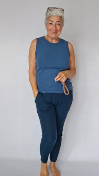 By Basics Bukse S / Petrol blue By Basics- 3006 Pants w/side kunstkolonialen