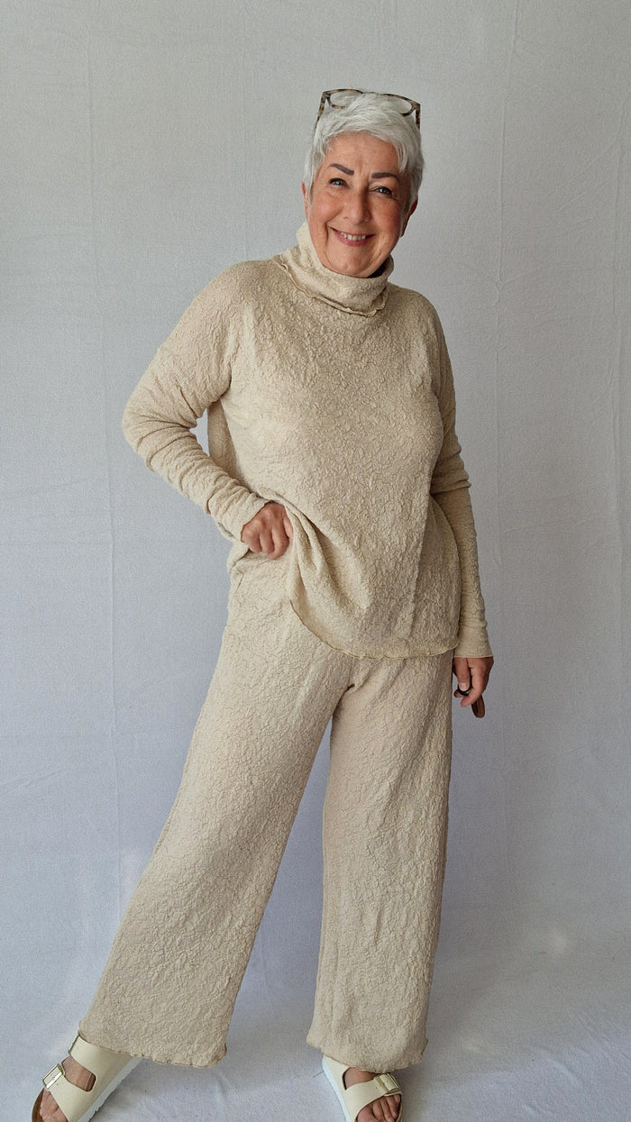 By Basics Bukser Almond milk / S By basics- Bubblewool 3501 Wide Pants kunstkolonialen