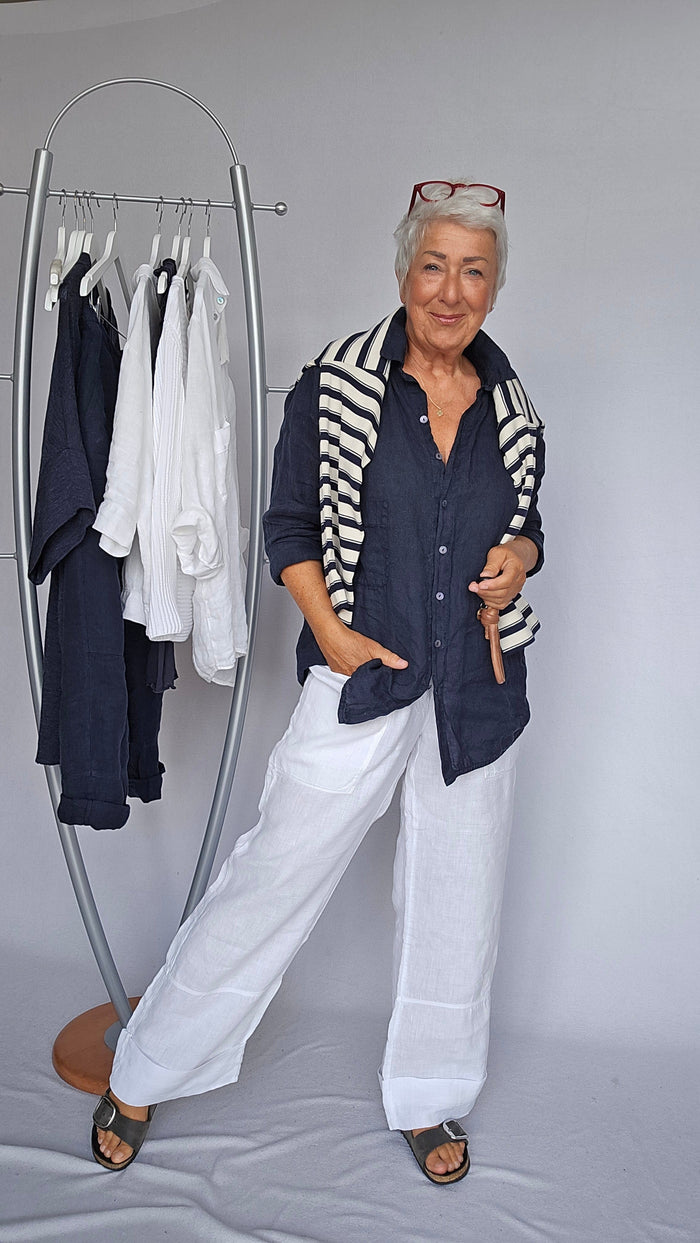 By Basics Bukser OWN By basics- 11033 Linbukse med lommer på låret kunstkolonialen