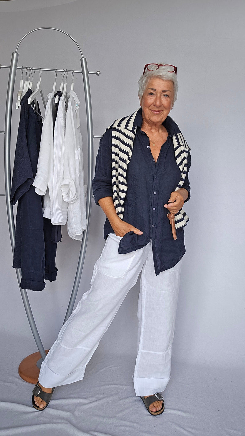 By Basics Bukser OWN By basics- 11033 Linbukse med lommer på låret kunstkolonialen