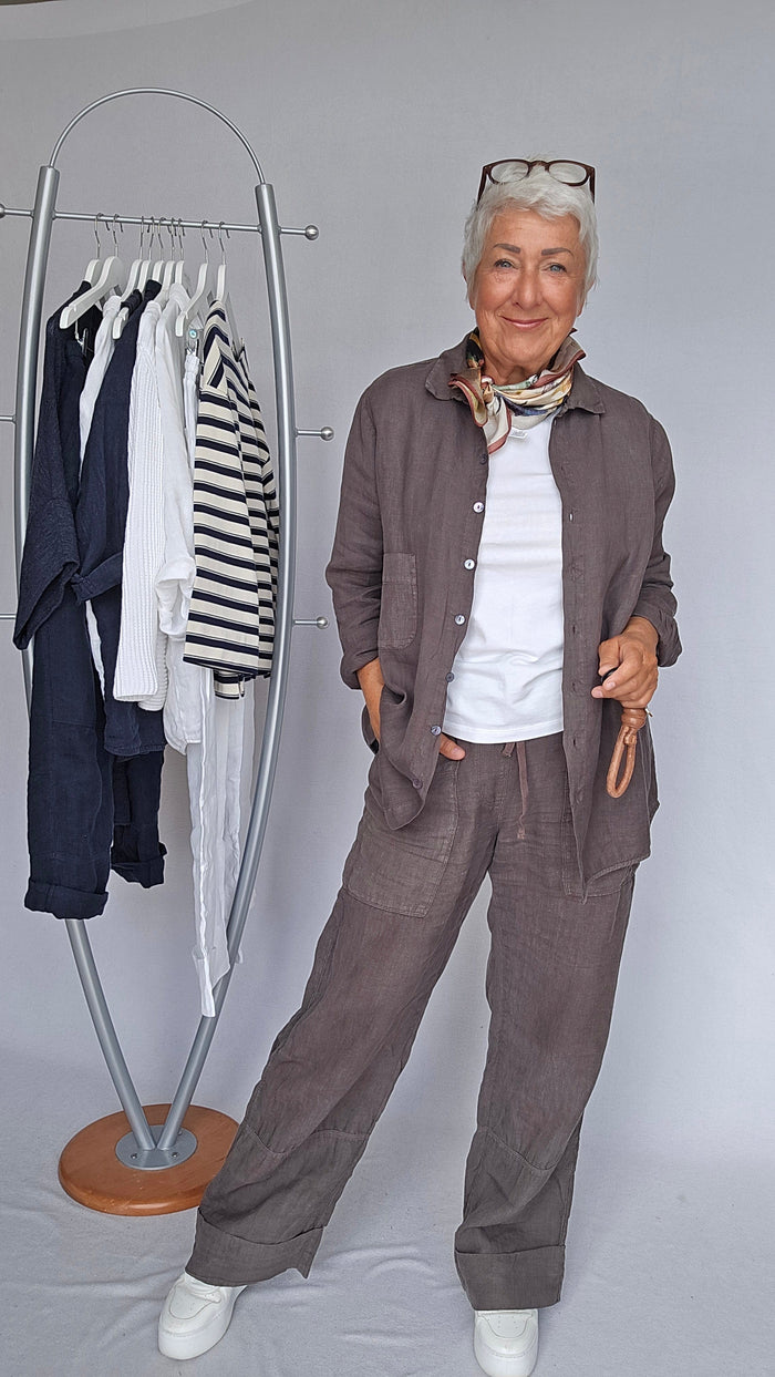 By Basics Bukser OWN By basics- 11033 Linbukse med lommer på låret kunstkolonialen