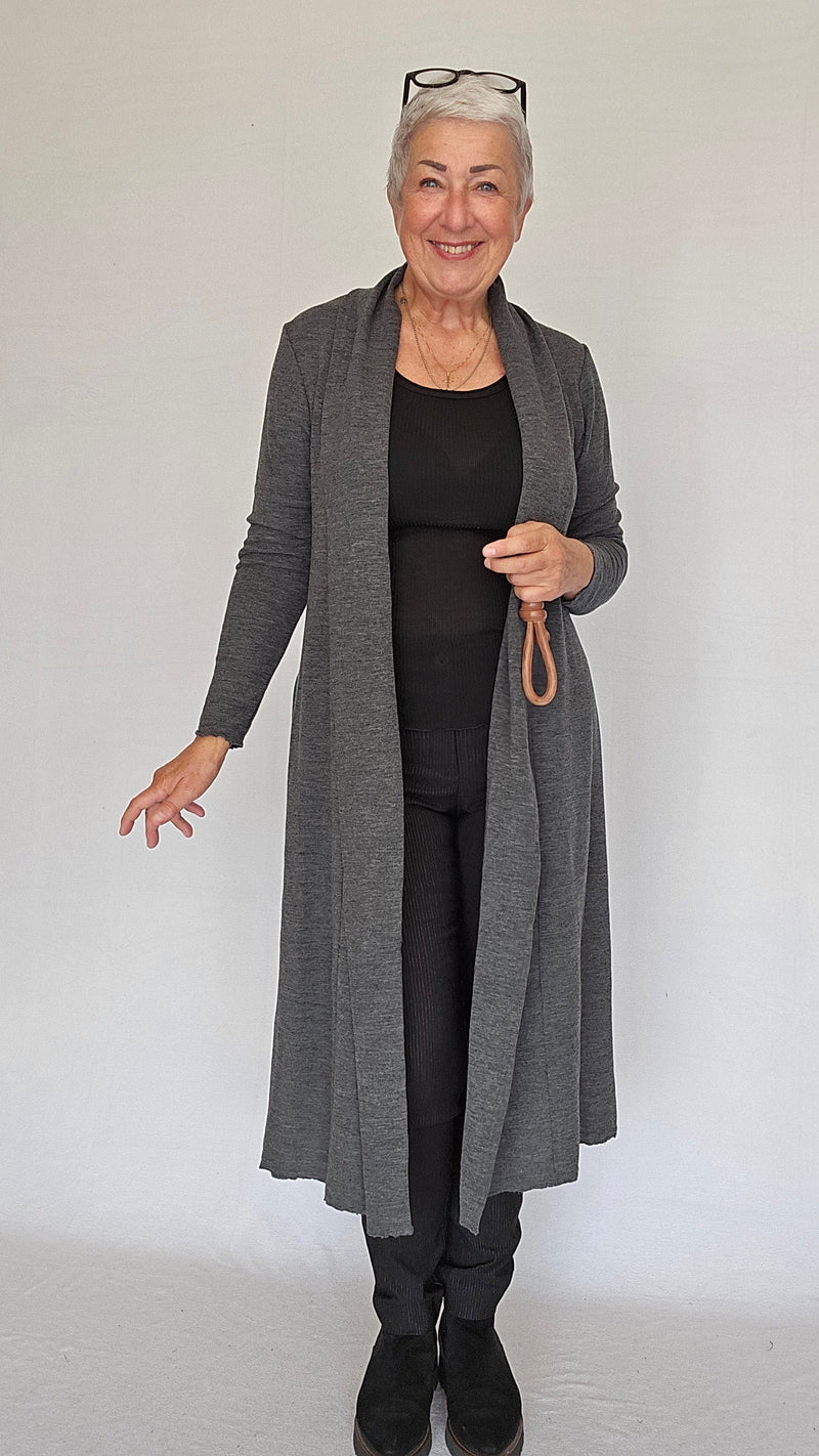 By Basics Cardigan M / Antrasitt melange By basics- 8010 Ekstra lang cardigan kunstkolonialen