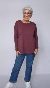 By Basics Genser Burgundy / S Cotton Sense By Basics- 4306 Basic bomullsgenser i løs modell kunstkolonialen