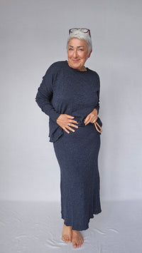By Basics Genser Midnight blue melange / XS-S By basics- Bubblewool 4504 litt løs genser m/rund hals kunstkolonialen