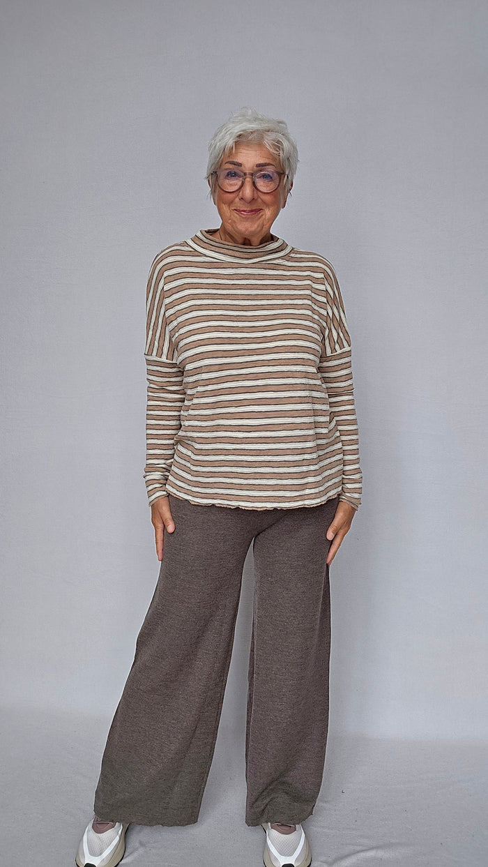 By Basics Genser S / Light camel mel/asphalt/raw white by basics- 4025 Rampegenser i striper kunstkolonialen