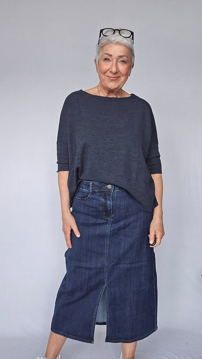 By Basics Genser S / Midnight Blue Melange By Basics- 4026 Genser med båthals og 3/4 erme kunstkolonialen