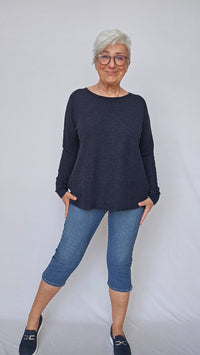 By Basics Genser S / Midnight blue melange by basics- 4039 Litt løs genser med rund hals kunstkolonialen