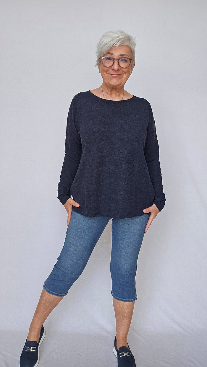 By Basics Genser S / Midnight blue melange by basics- 4039 Litt løs genser med rund hals kunstkolonialen