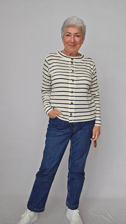 By Basics Jakke Raw white/Asphalt / S By Basics- 8022 Box cardigan m/rund hals kunstkolonialen