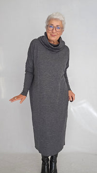 By basics Kjole Anthrasite melange / XS By basics- 7028 Vid kjole m/rullekrave kunstkolonialen