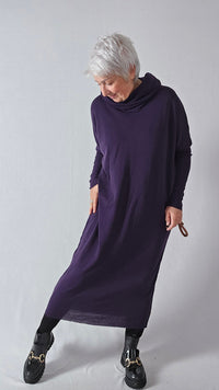 By basics Kjole Aubergine / S by basics- 7028 Vid kjole m/rullekrave kunstkolonialen