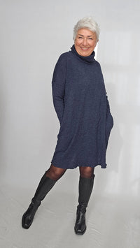 By basics Kjole Midnight blue melange / XS/S By basics- 7501 Kjole med rollneck i merino bubble wool kunstkolonialen
