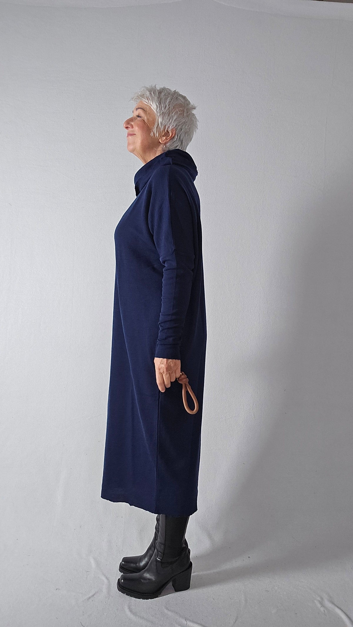 By basics Kjole Navy blue / S by basics- 7028 Vid kjole m/rullekrave kunstkolonialen