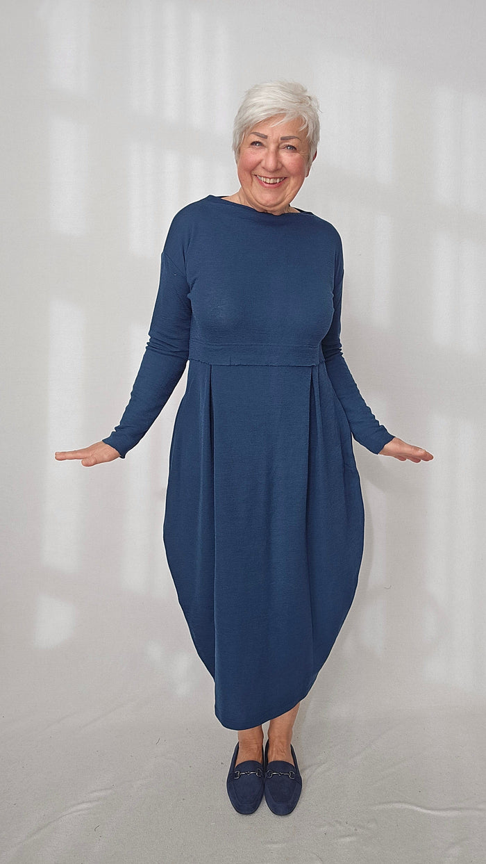 By Basics Kjoler Petrol blue / S by basics- 7045 Dress Long W/Pleats & High Neck kunstkolonialen