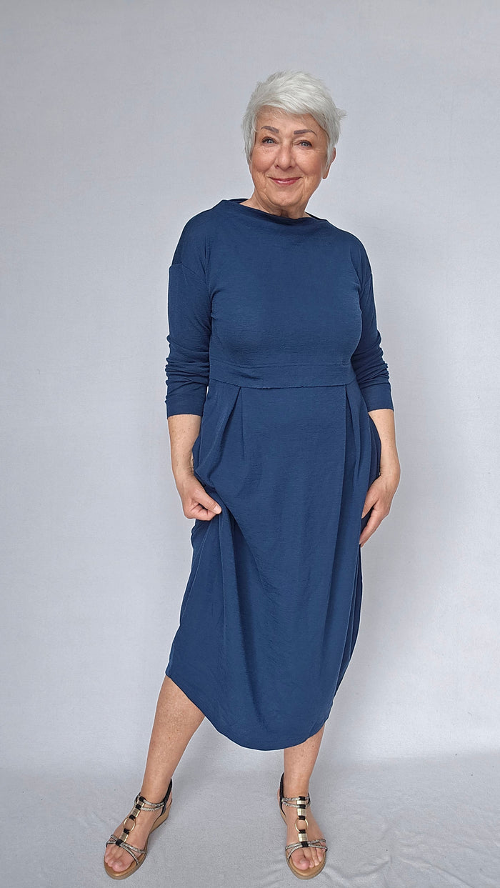 By Basics Kjoler Petrol blue / S by basics- 7045 Dress Long W/Pleats & High Neck kunstkolonialen