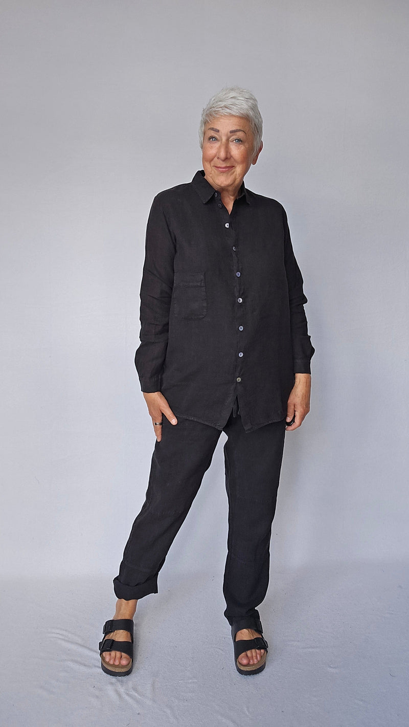 By Basics S / Black OWN By basics- 11032 Worker pants, linbukse kunstkolonialen