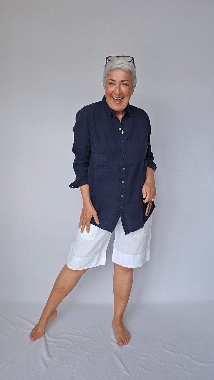 By Basics skjorte S / Midnight Blue Melange OWN By Basics- 12010 Deilig linskjorte kunstkolonialen