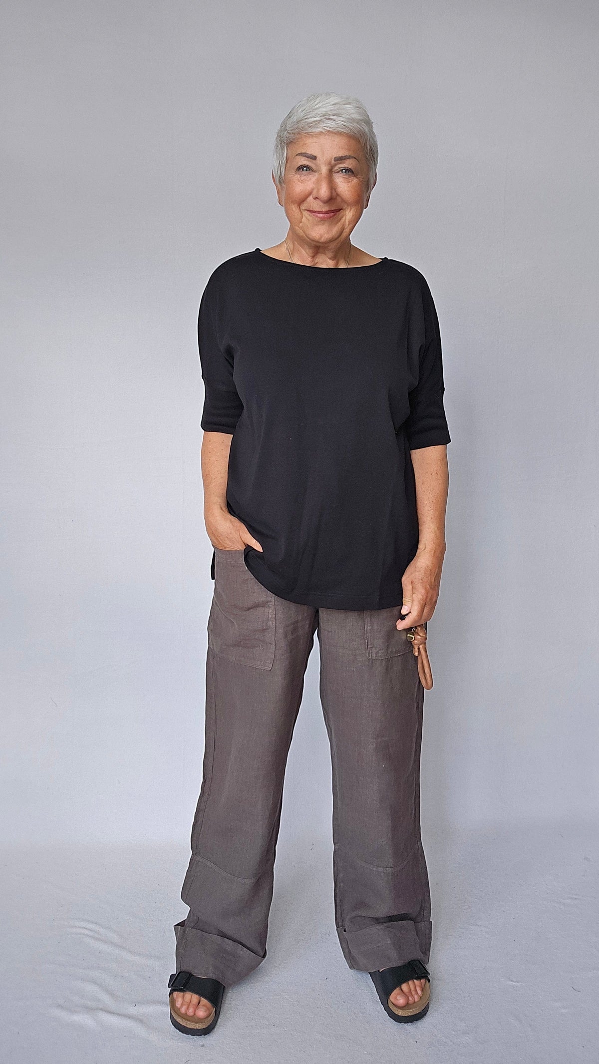 By Basics T-Shirt Cotton Sense By Basics- 4309 T-shirt loose med båthals kunstkolonialen