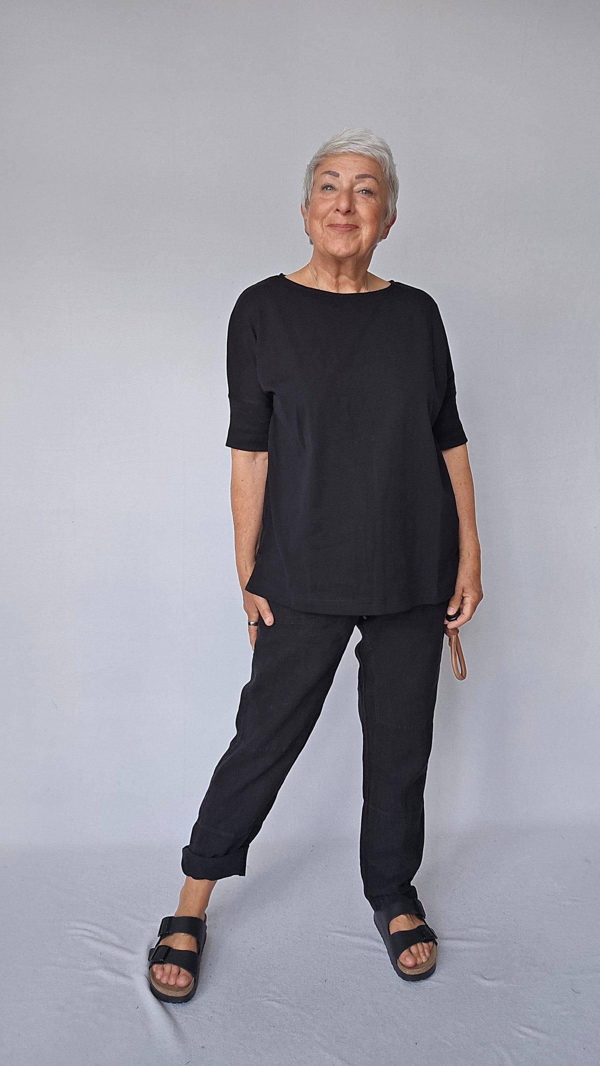 By Basics T-Shirt Cotton Sense By Basics- 4309 T-shirt loose med båthals kunstkolonialen