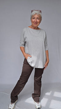 By Basics T-Shirt Dawn grey melange / XS Cotton Sense by basics- 4309 T-shirt loose med båthals kunstkolonialen