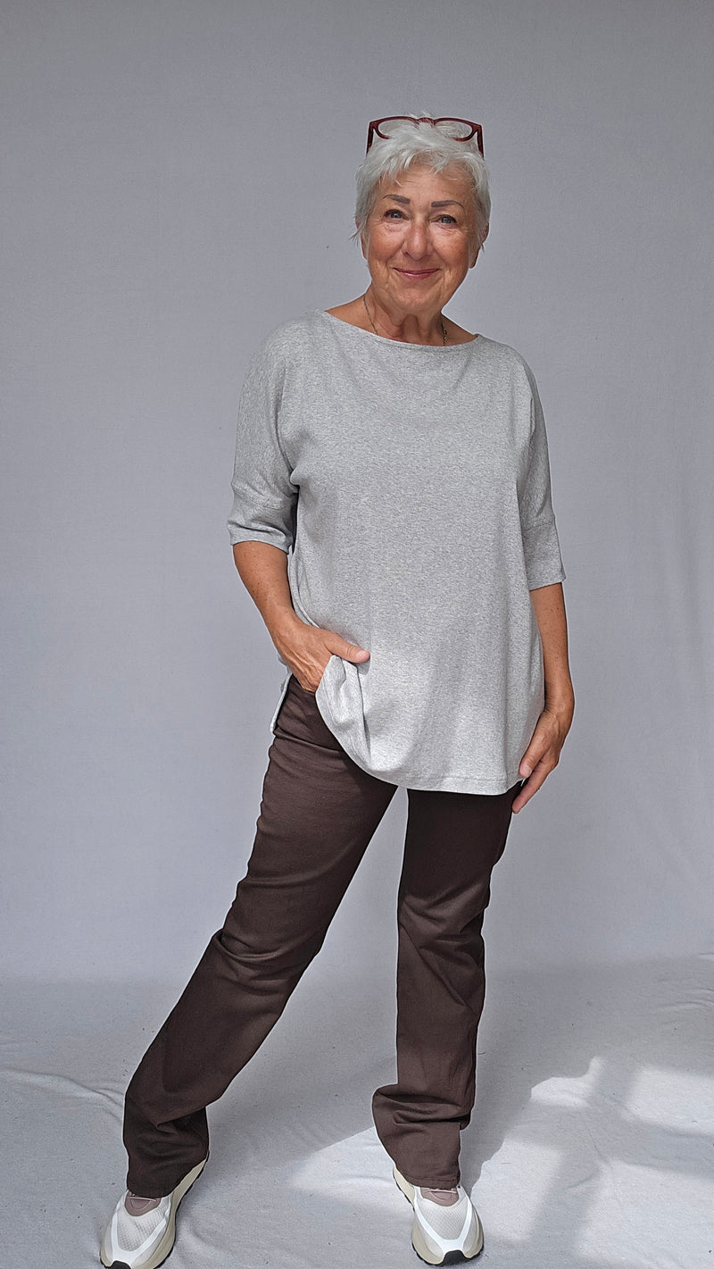By Basics T-Shirt Dawn grey melange / XS Cotton Sense by basics- 4309 T-shirt loose med båthals kunstkolonialen