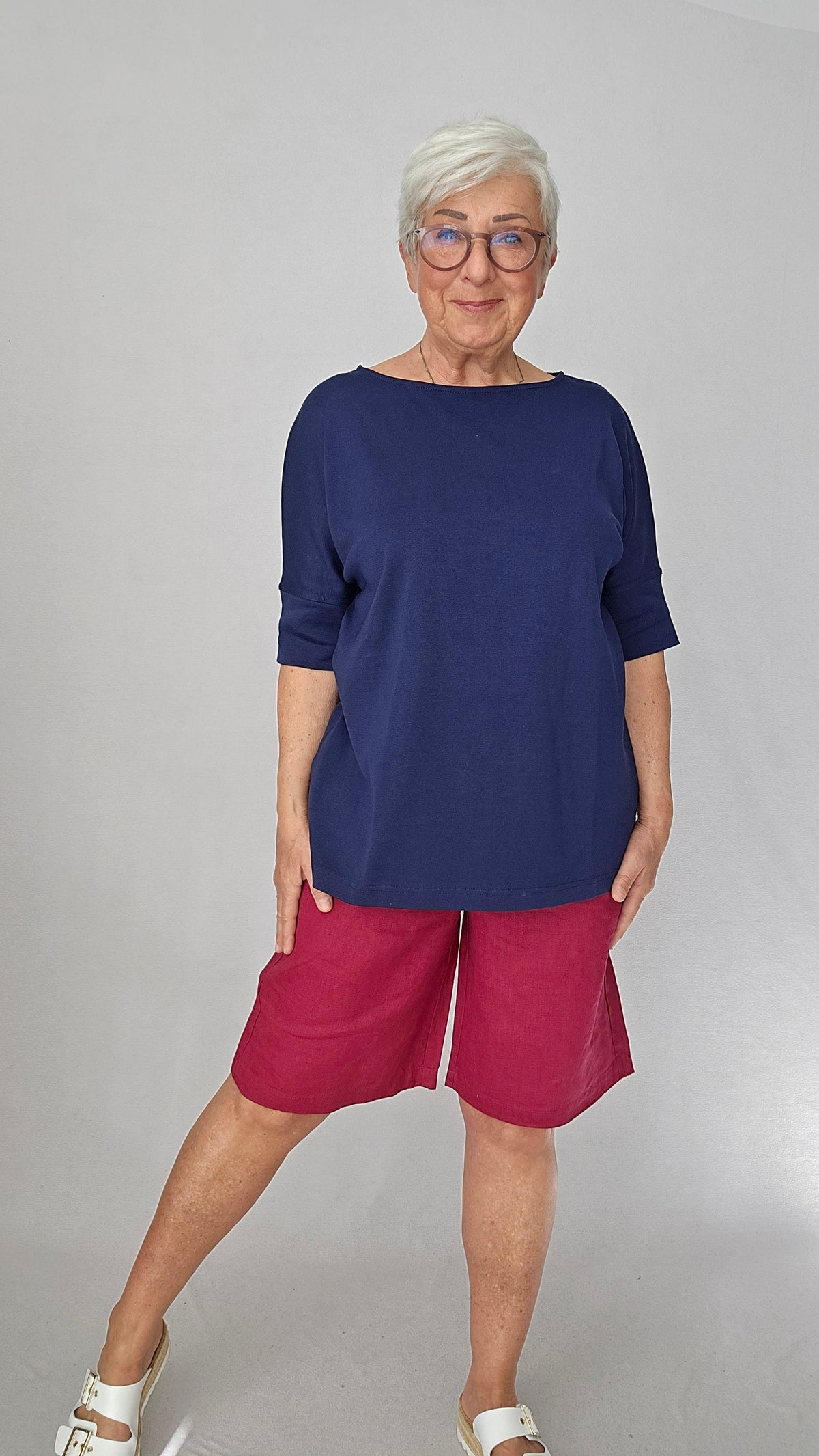 By Basics T-Shirt Navy blue / XS Cotton Sense by basics- 4309 T-shirt loose med båthals kunstkolonialen