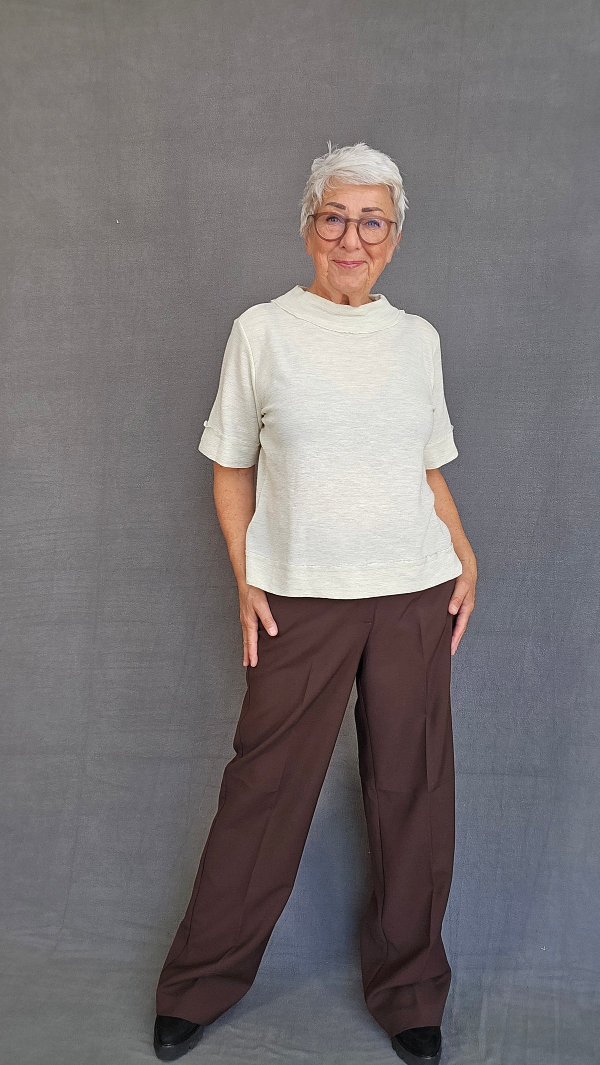 By Basics Topp Pearl grey melange / S by basics- 4070 Ulltopp med 3/4-ermer kunstkolonialen