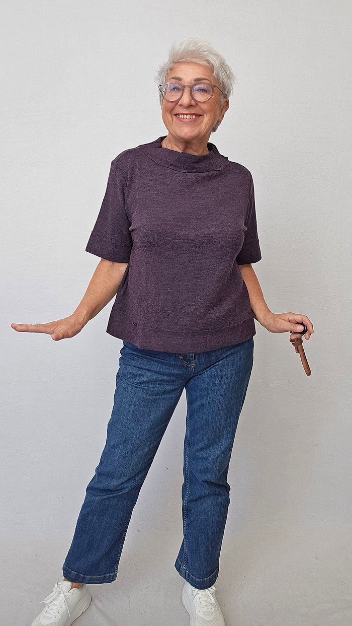 By Basics Topp Plum melange / S By Basics- 4070 Ulltopp med 3/4-ermer kunstkolonialen