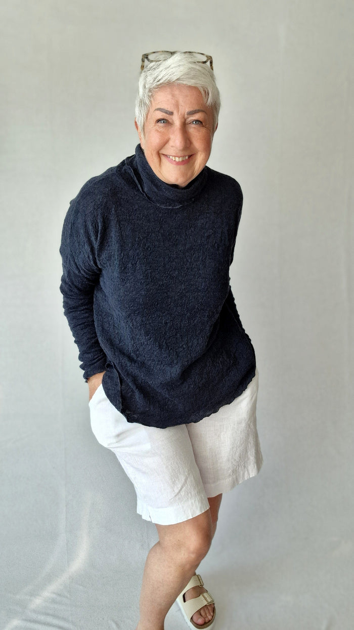 By Basics Ullgenser Midnight blue melange / S By basics- Bubblewool 4501 Shirt Wide w/large rollneck kunstkolonialen