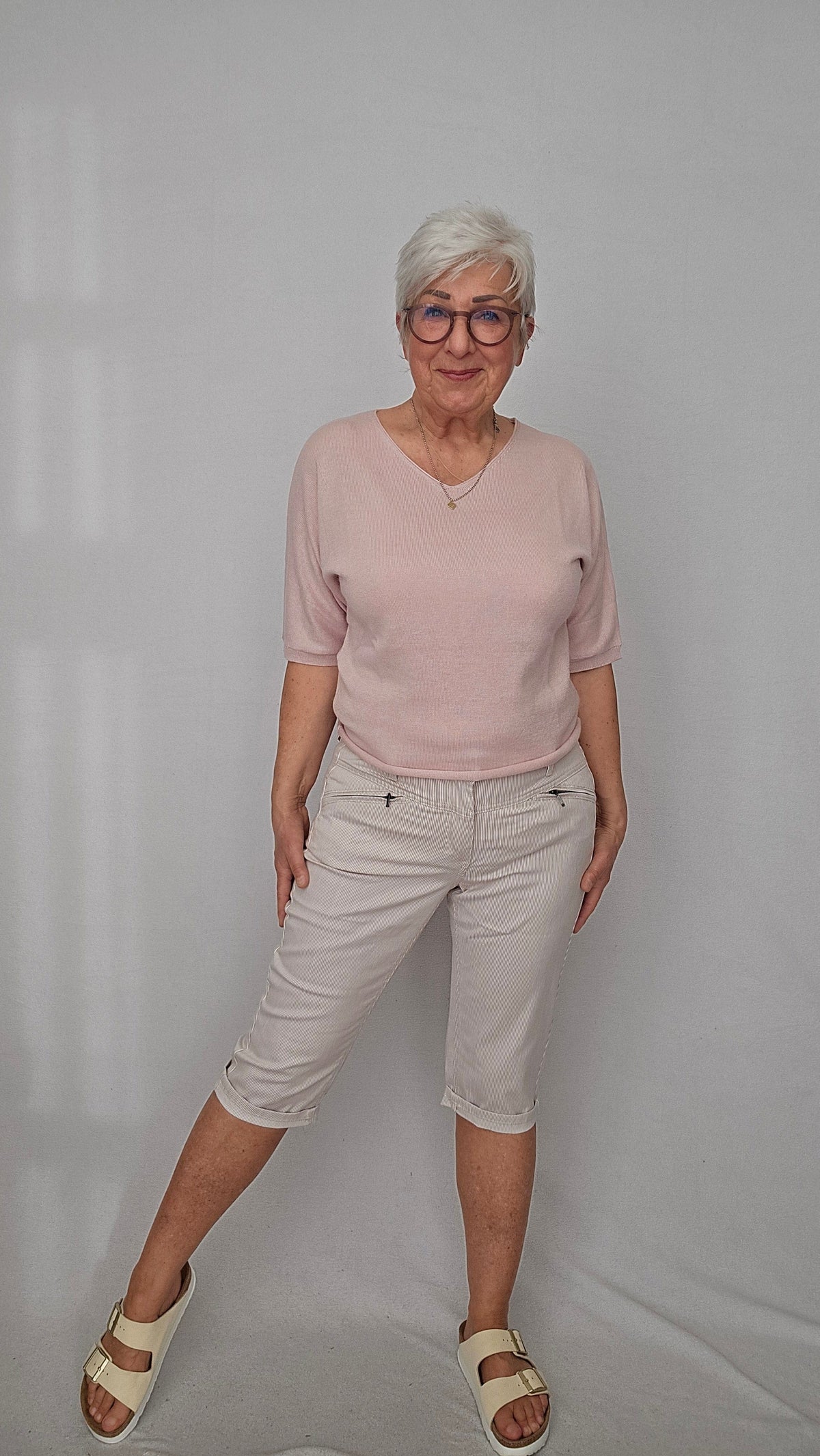 Cero Etage Capri 34 / Sand/ecru CRO- Suzanne capri bukse m/striper kunstkolonialen