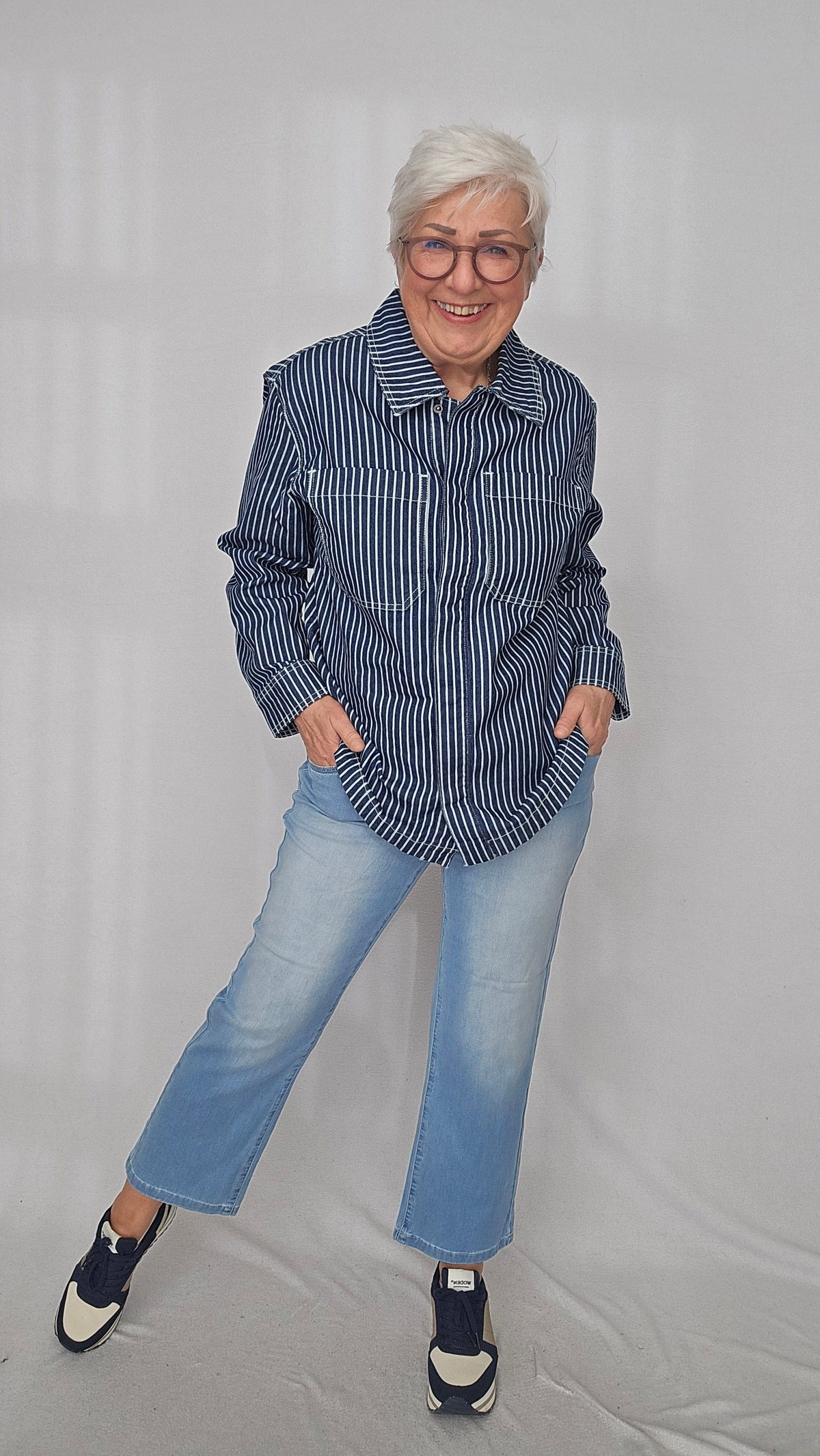 Cero Etage Jeansjakke Cero Etage- Oversize denim jakke m/striper kunstkolonialen