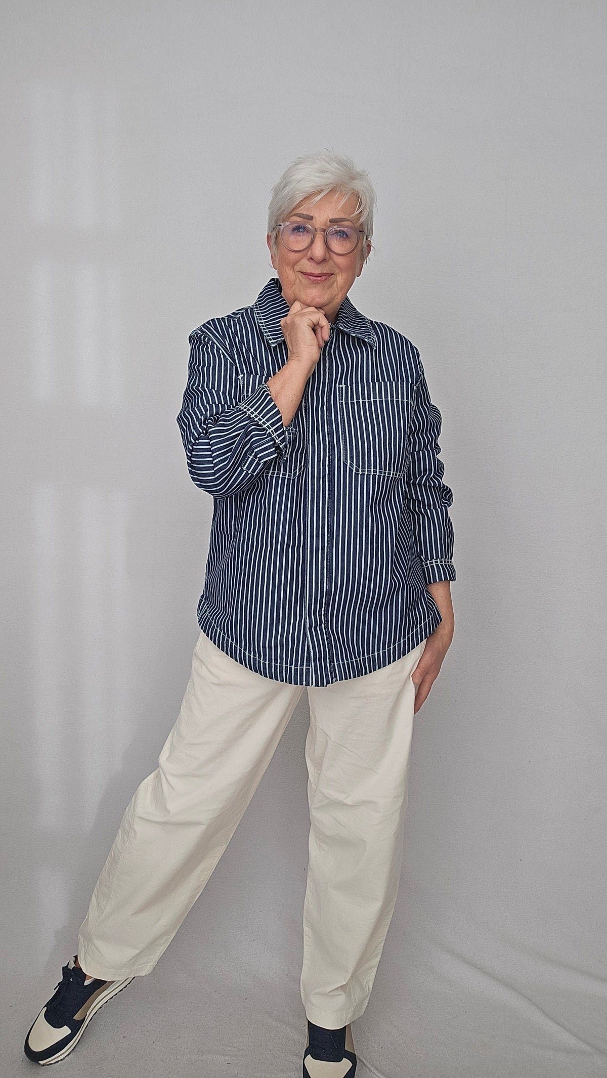 Cero Etage Jeansjakke S / Navy blue Cero Etage- Oversize denim jakke m/striper kunstkolonialen