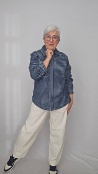 Cero Etage Jeansjakke S / Navy blue Cero Etage- Oversize denim jakke m/striper kunstkolonialen