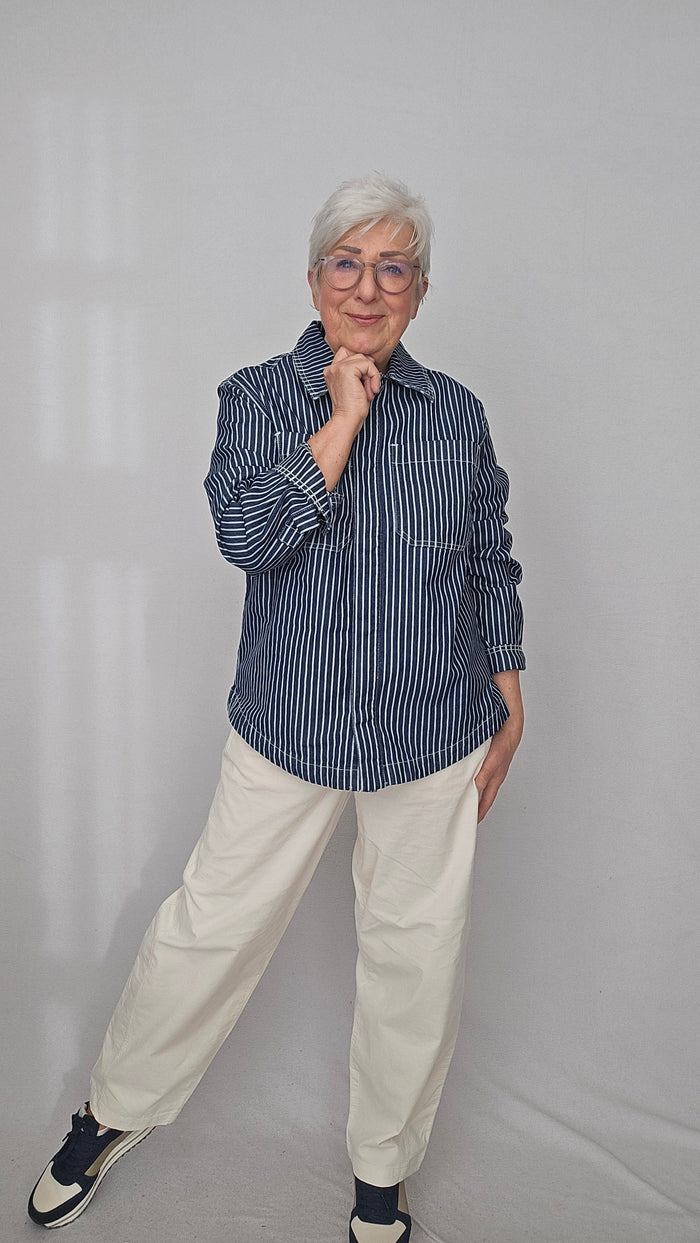 Cero Etage Jeansjakke S / Navy blue Cero Etage- Oversize denim jakke m/striper kunstkolonialen