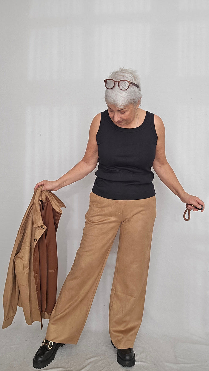 CRO Bukse 36 / Camel CRO- Bukse i semsket look kunstkolonialen