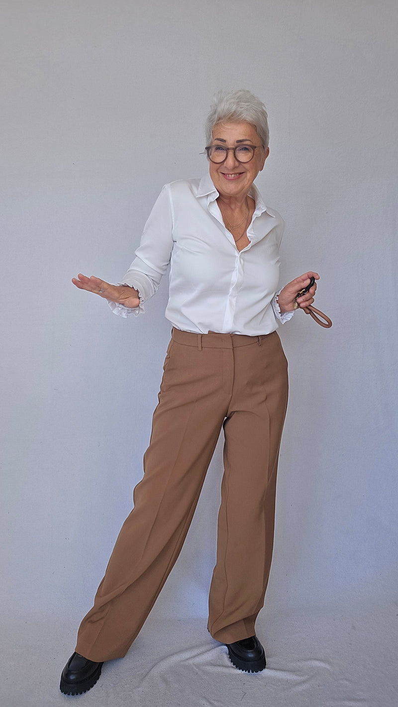 CRO Bukser Dark Camel / 34 CRO- Dressbukse med vide ben kunstkolonialen